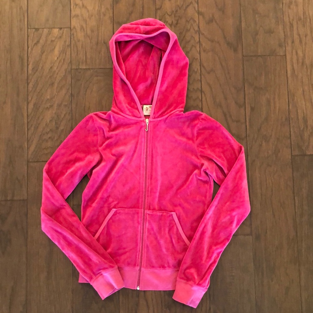 Juicy Couture hot pink velour zip-up hoodie, size M